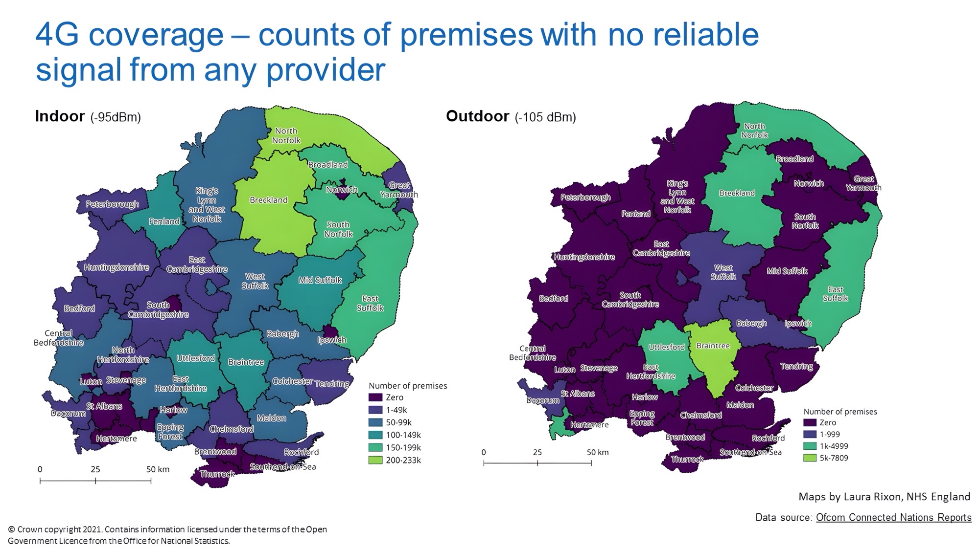 Presentation slide about mobile connectivity in the East of England